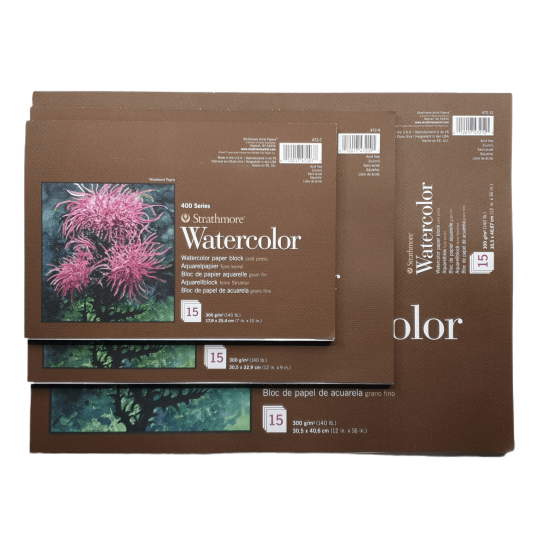 Strathmore A3 BLOCK Watercolour (30.5X40.6 CM x 15 sheets) 300 g/m2 Cold Press natural white paper color 400 Series Heavyweight (16*12 IN)